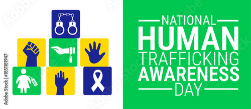 National Human Trafficking Awareness Day background, banner, card or poster design template is observed every year during January, to raise awareness about the mission. Vector illustration.