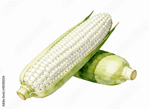 Boiled Sticky Corn, glutinous rice isolated watercolor vector illustration svg
