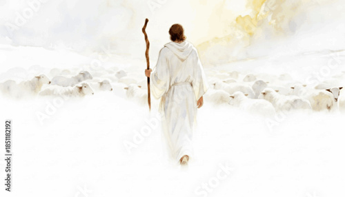 Leading the Sheep The Shepherd Guide isolated watercolor vector illustration svg