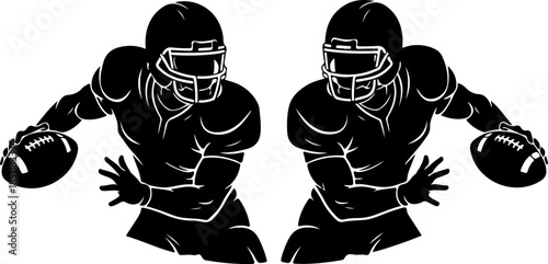 American Football Helmet and Ball Silhouette Icon Set