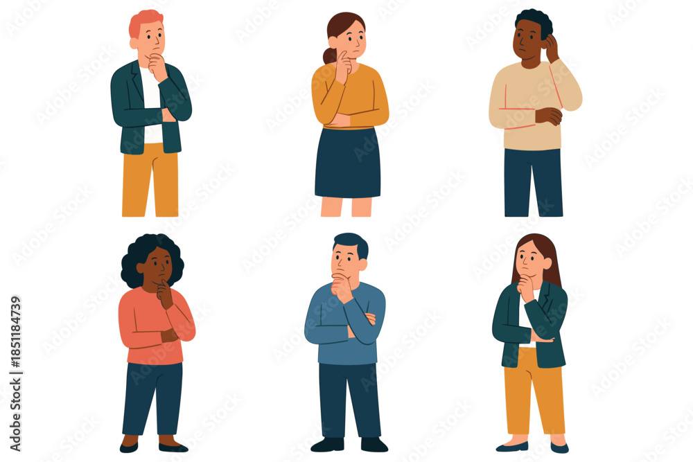 Fototapeta premium Diverse group of thoughtful people in casual outfits