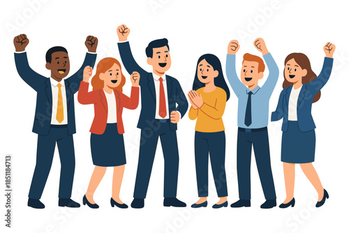 Diverse team celebrating success in business attire