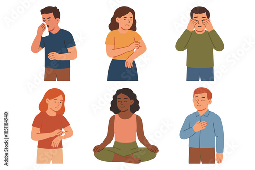 Emotional reactions and mindfulness: diverse individuals expressing emotions and meditating