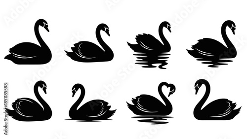 Collection of Elegant Black Swan Silhouettes in Various Poses.