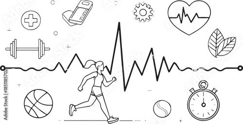 Vector illustration of a business health care background featuring a financial success chart and abstract music elements with a hand pointing to a growth arrow