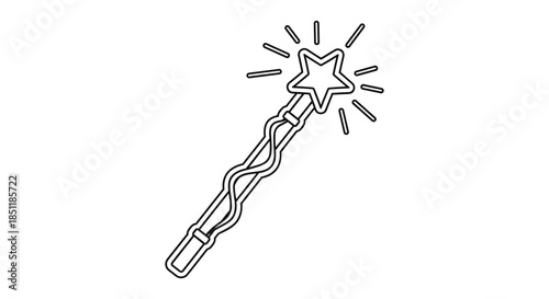 Magical wand with star design in simple linear style