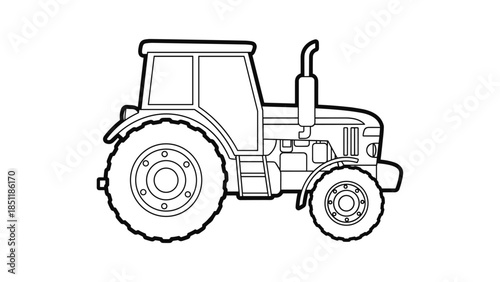 Detailed black and white tractor outline for farm equipment design