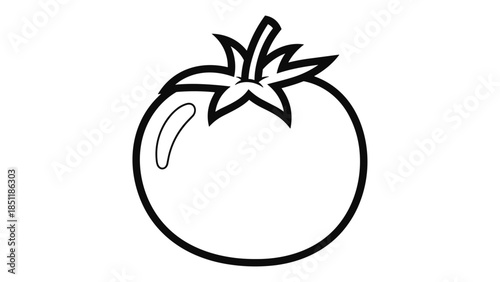 Simple outline drawing of a tomato with black and white line art style