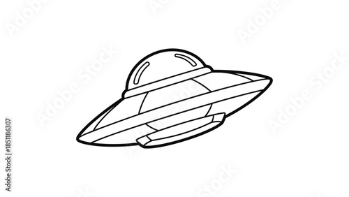 Linear ufo outline: simple black and white spaceship design