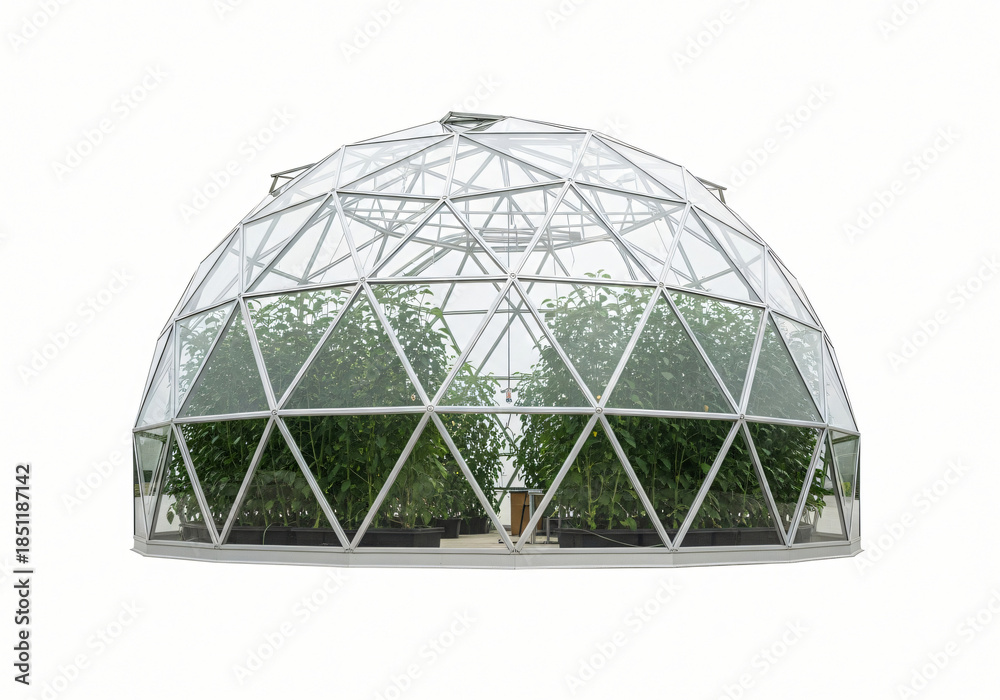 Fototapeta premium Geodesic dome greenhouse structure on white background 