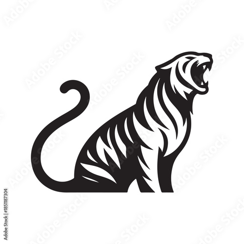 tiger roaring vector silhouette clip art logo design illustration