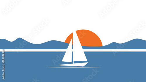 White Sailboat on Calm Blue Water.