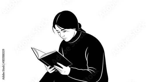 Woman Reading Book in Simple Illustration.