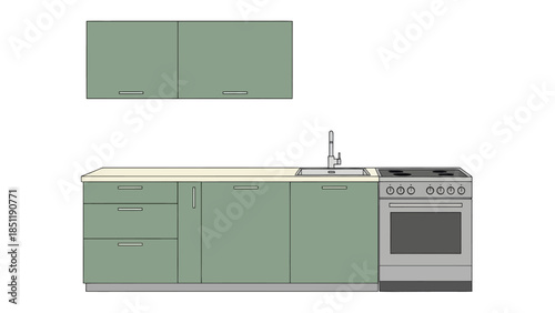Modern Green Kitchen Cabinetry with Sink and Stove A Clean, Minimalist Design