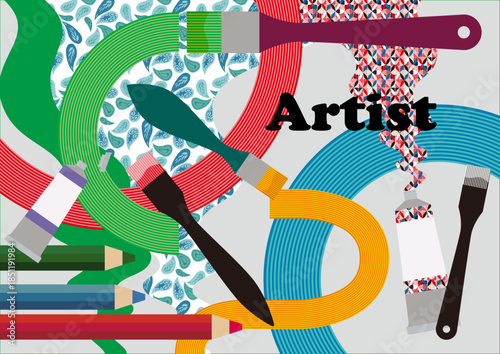 アーティストのイメージ素材 ペイント 筆 絵具