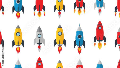 Colorful Rocket Vector Pattern for Adventure and Innovation Themes in Design