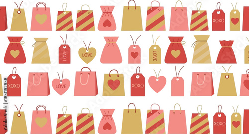 Colorful Valentine's Day Gift Bags and Tags Pattern Vector for Romantic Celebrations and Events