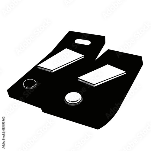 Minimalist black and white vector illustration of cornhole game boards with bean bags for outdoor leisure activity and backyard games concept design