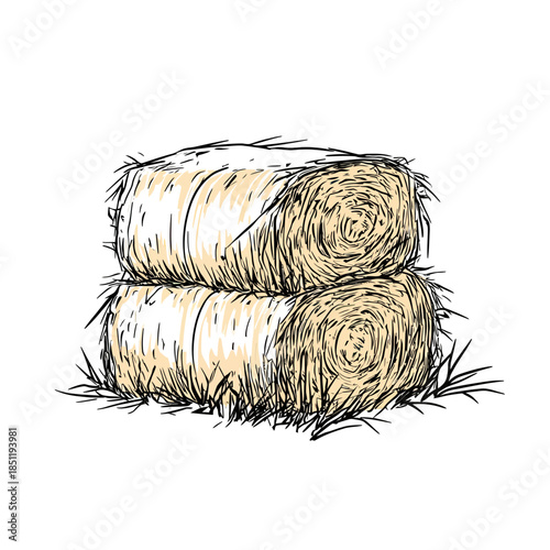 Hand drawn stacked hay bales sketch isolated on white background rural farm agricultural natural straw bundles illustration vector art