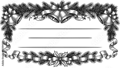 Vintage Engraving Style Christmas Dividers, Woodcut Winter Holiday Borders Vector, Antique Etching Decoration