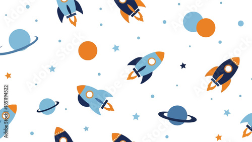 Colorful Rocket and Planet Space Pattern Vector for Kids' Designs and Fun Illustrations