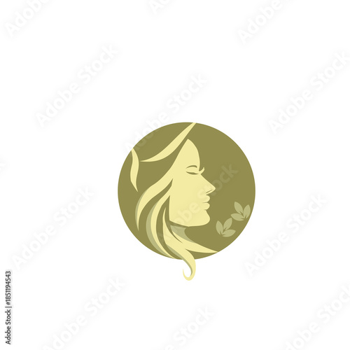 beauty woman logo green color design for salon, makeover, hair stylist, hair cut. beauty vector with leaf logo design. beauty logo with leaf design elegant