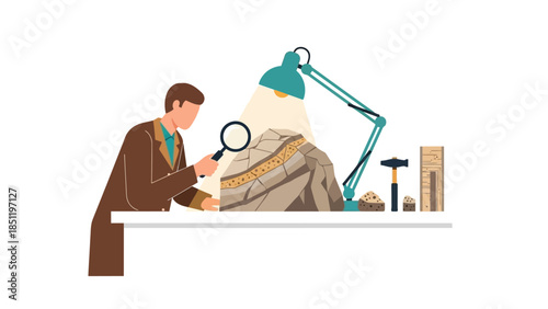 Archaeologist examining fossil in laboratory setting with professional tools
