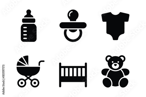 Baby care icons set for nursery products and infant parenting