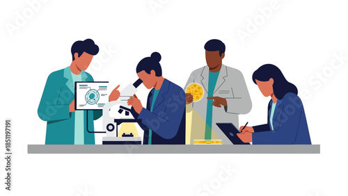 Team of scientists conducting research in laboratory setting