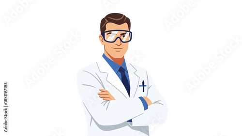Confident scientist in protective eyewear and lab coat