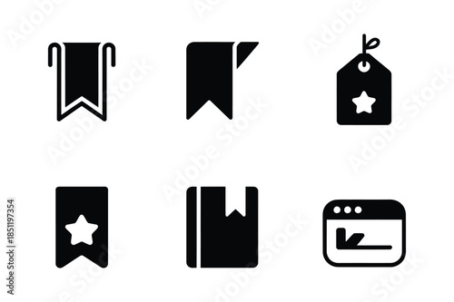 Bookmark and label icons set for web navigation and tagging