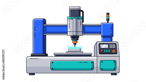 Modern cnc machine in flat style for precision engineering and manufacturing