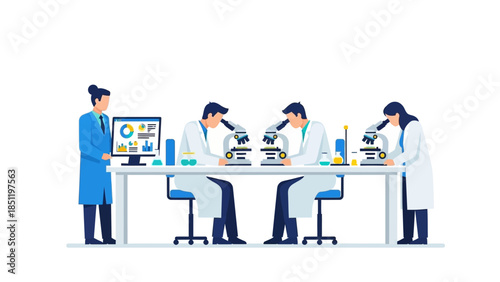 Team of scientists conducting experiments and research in a laboratory setting
