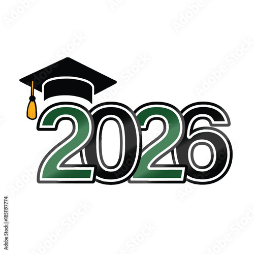 Bold 2026 year graphic with a prominent graduation cap, signifying academic success, educational achievement, and the celebration of a major commencement milestone for graduates