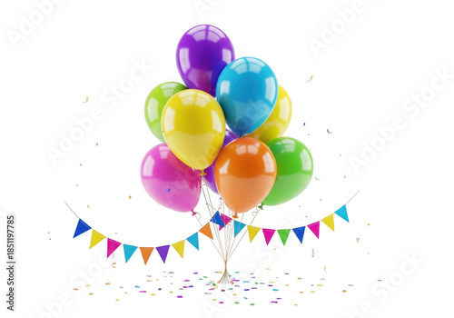 Colorful balloons with banner isolated on transparent background