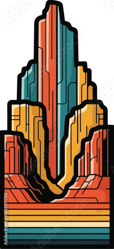 Retro Style Grand Canyon Landscape Vector Illustration.