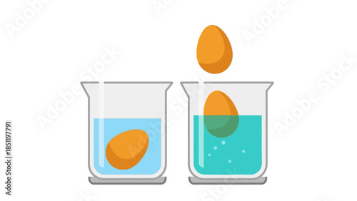 Egg buoyancy experiment in glass beakers with water