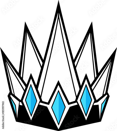 Fantasy Crown Made of Sharp Blue Ice and Diamonds, Icy Diamond Fantasy Crown, Magical Blue Ice Crown, Majestic Frozen Ice Crown