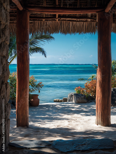 Wallpaper Mural Beach hut, blue sea, tropical scenery Torontodigital.ca