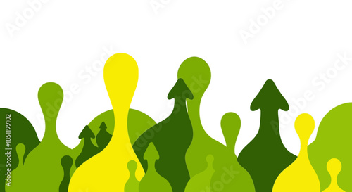 Abstract Green and Yellow Arrows Pointing Upward on White Background.