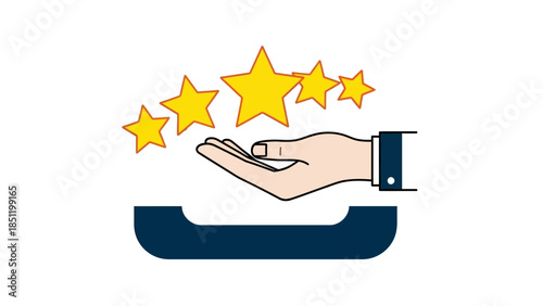 Hand presenting rating stars on tray for service and satisfaction concept