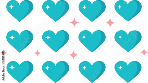 Collection of turquoise hearts with sparkles