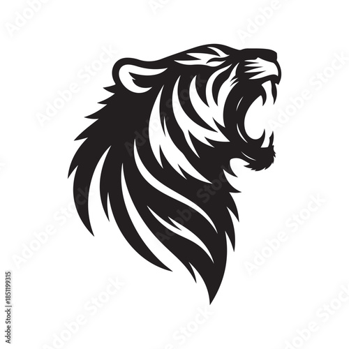 tiger roaring vector silhouette clip art logo design illustration
