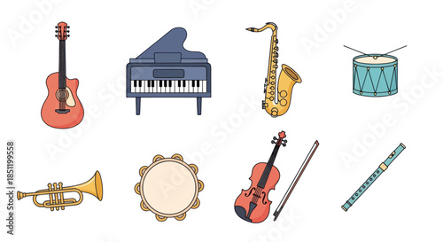 Collection of musical instruments vector illustrations for design projects