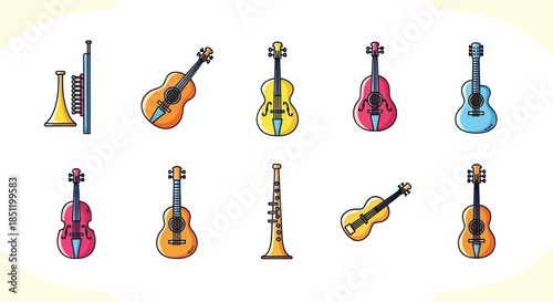 Collection of musical instruments vector illustrations for design projects