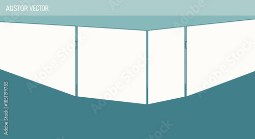 Abstract geometric design with white blocks on a teal background.
