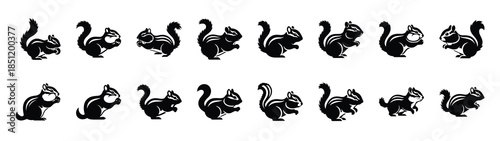 chipmunk icons collection. Animal icon set. Isolated on White background