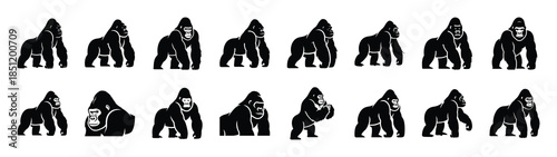 gorilla icons collection. Animal icon set. Isolated on White background