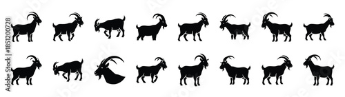 goat icons collection. Animal icon set. Isolated on White background