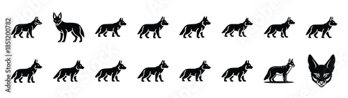 jackal icons collection. Animal icon set. Isolated on White background
